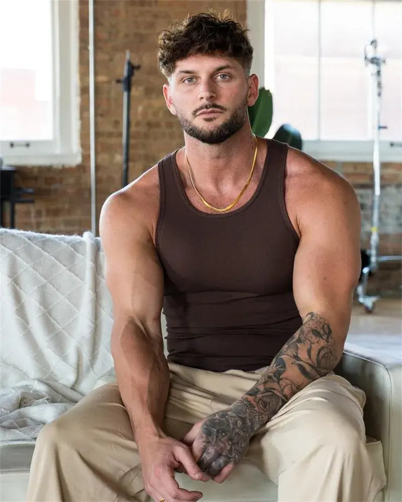 MAN ACTIVE GYM MUSCLE FIT RIBBED VEST