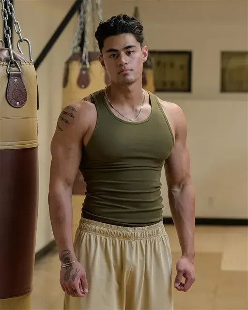 MAN ACTIVE GYM MUSCLE FIT RIBBED VEST