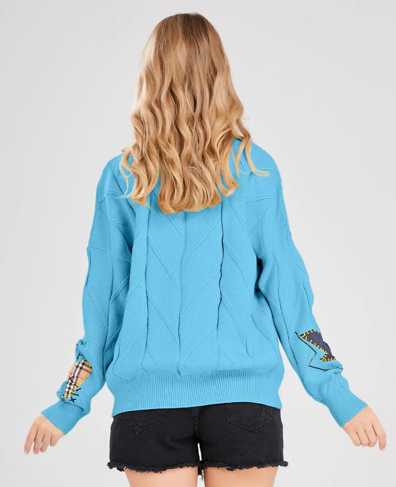 WOMEN'S CABLE KNIT WOOL BLEND CARDIGAN 'EMBROIDERY BLUE'