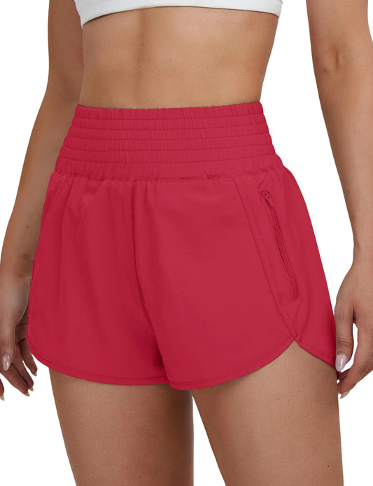 BMJL Women's Athletic Shorts High Waisted Running Shorts Pocket Sporty Short Gym Elastic Workout Shorts 2'' High waisted X-Small Red371