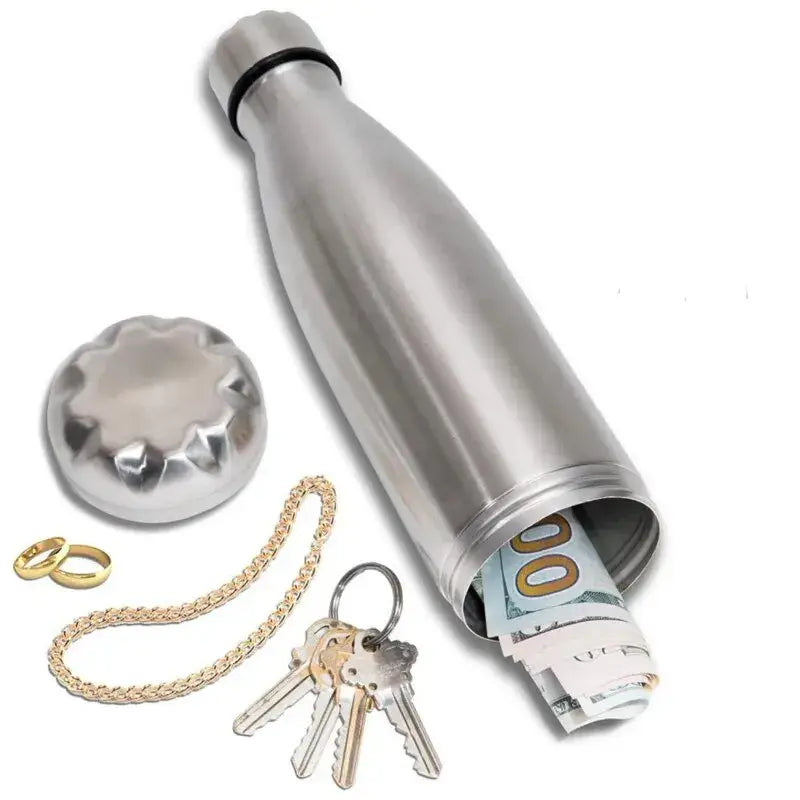 HIDDEN SAFE STEEL WATER BOTTLE 'SILVER' – STASH & HYDRATE”