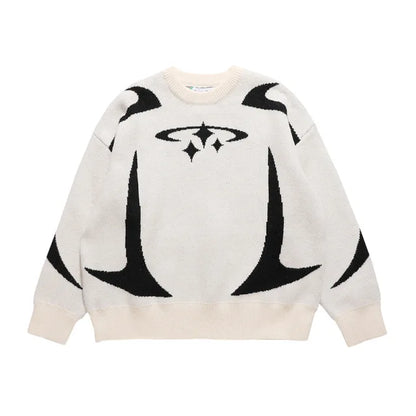 Nostalgic Star Pattern Sweater  
'Black & White'
