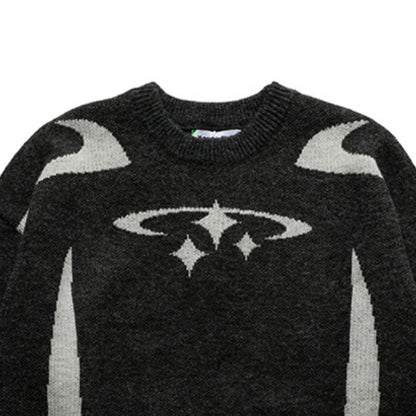 Nostalgic Star Pattern Sweater  
'Black & White'